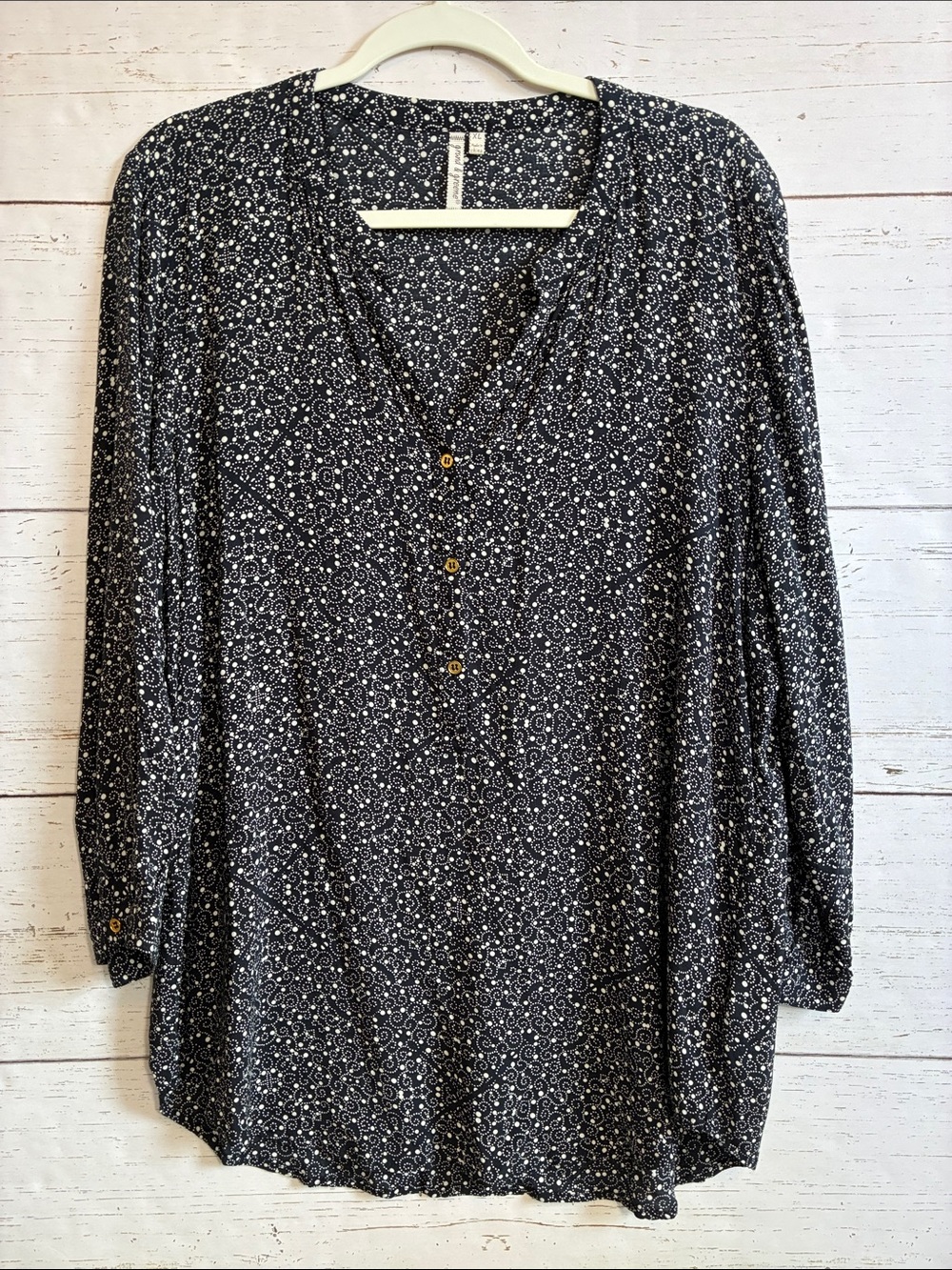 Grand & Greene Black /White Longer Length Pullover Style Tunic Blouse, sz XL